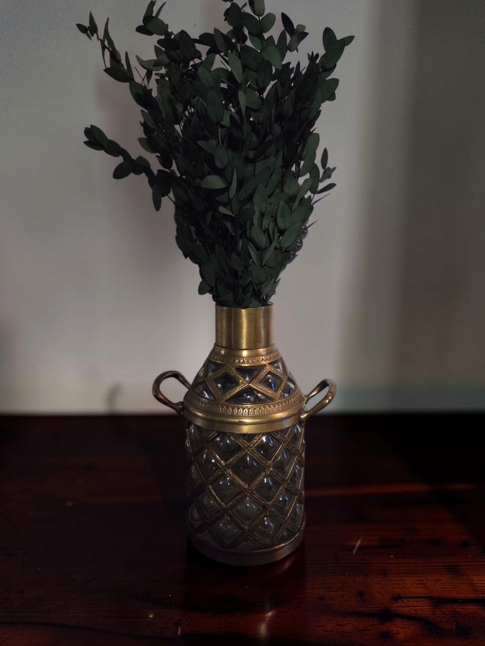Decorative Brass and Bubble Glass Vase . Vintage